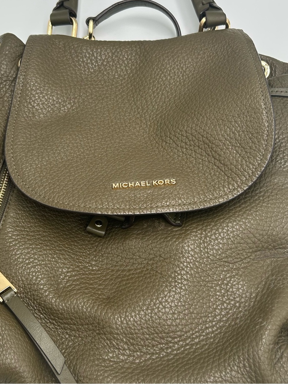Michael Kors Olive Green Peddled Leather Viv Large Backpack Purse Bag - Picture 5 of 8